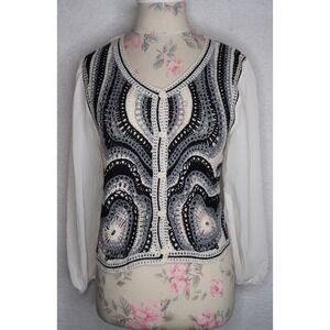 Lola Crochet Button Front Cardigan Top XL Sheer Sleeve Boho Cottagecore Festival